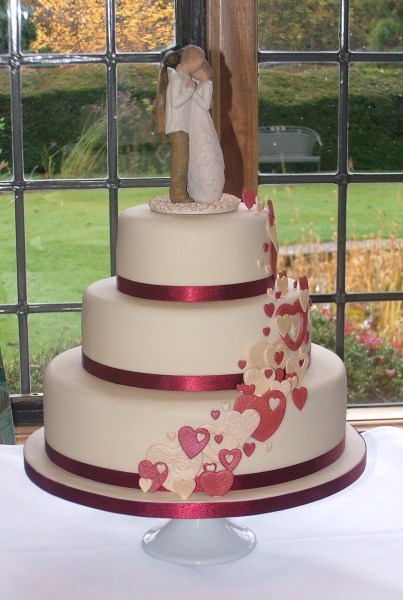 three tier cascading heart wedding cake