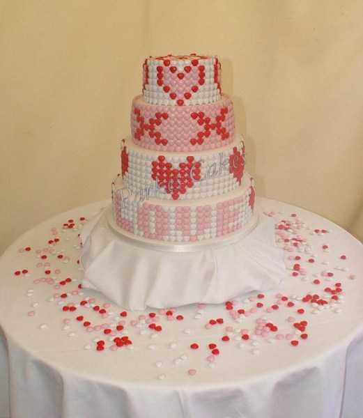four tier retro candy heart wedding cake