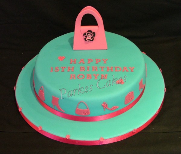 hot pink and turquoise birthday cake