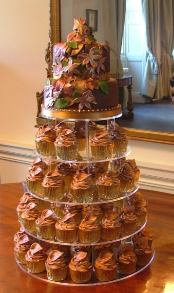autumn leaf cupcake tower wedding cake
