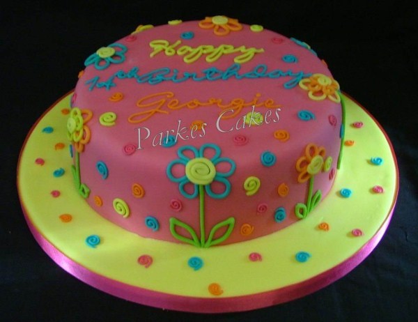 neon flower birthday cake